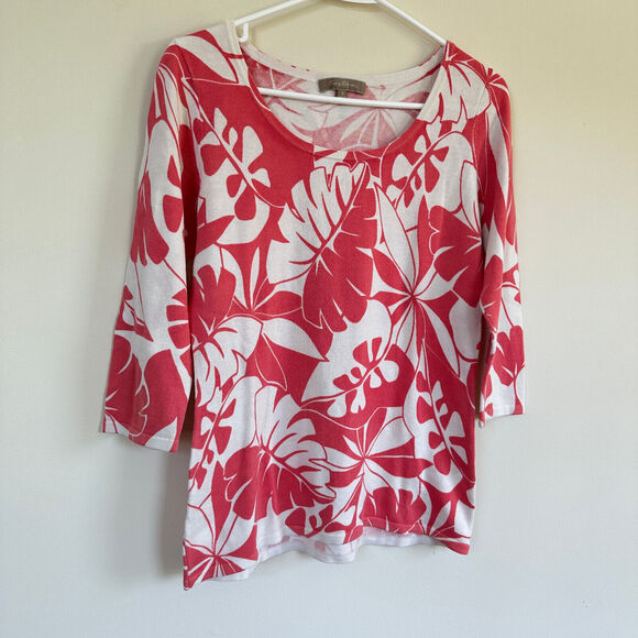 Tommy Bahama Knit Sweater Tropical Print 3/4 Sleeve Top Lightweight Women’s Sz S - Picture 3 of 9